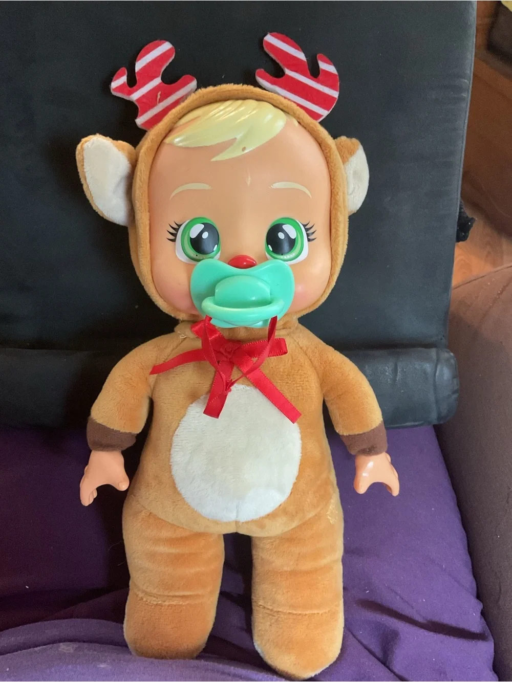 Cry Babies Plush Reindeer RUTHY Baby Doll Toy - Cries real tears 11”